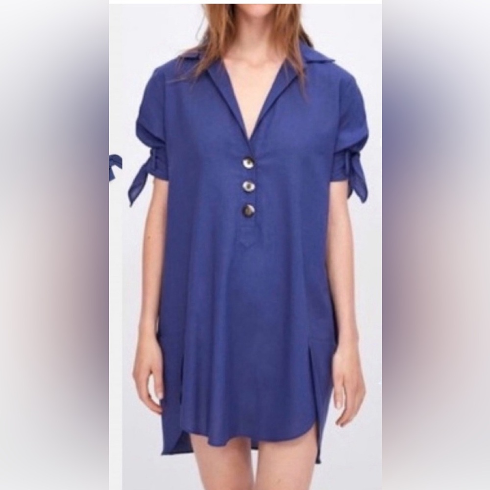 Zara Blue Button-Up Shirt/dress size XS